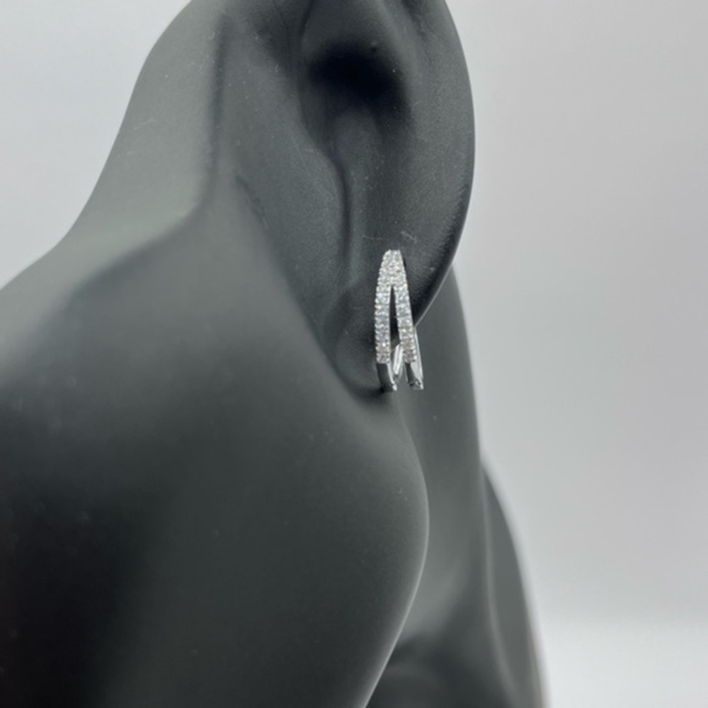 0.50 CT Brilliant Lab Diamond Double Row Hoop Earrings Sterling Silver